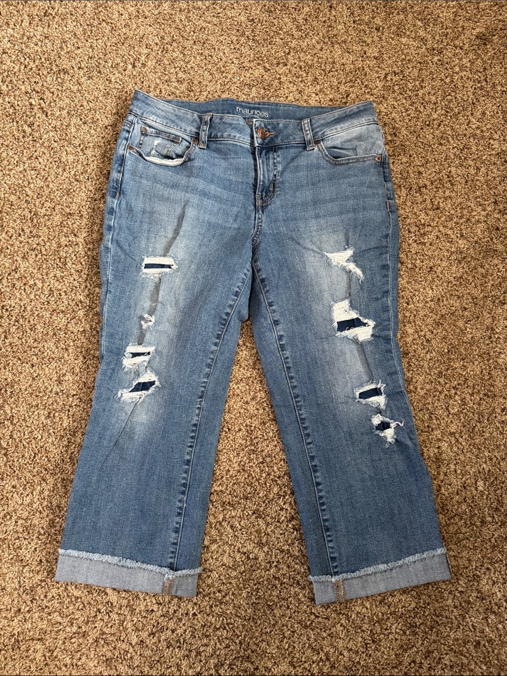 Maurices Light Blue Distressed Cropped Jeans